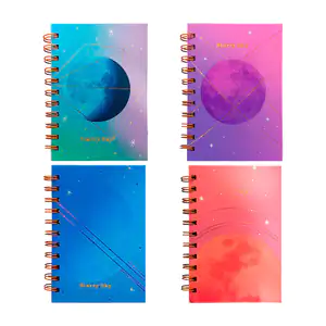 Mini cuaderno de pasta dura, estampado de planeta, doble espiral, var…