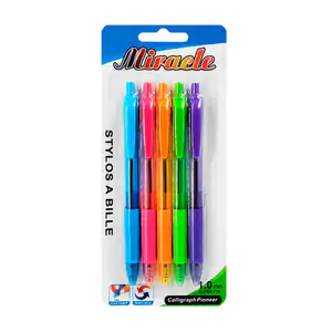 Blíster con 5 plumas retráctiles, punta de 1.0mm, variedad de colores…