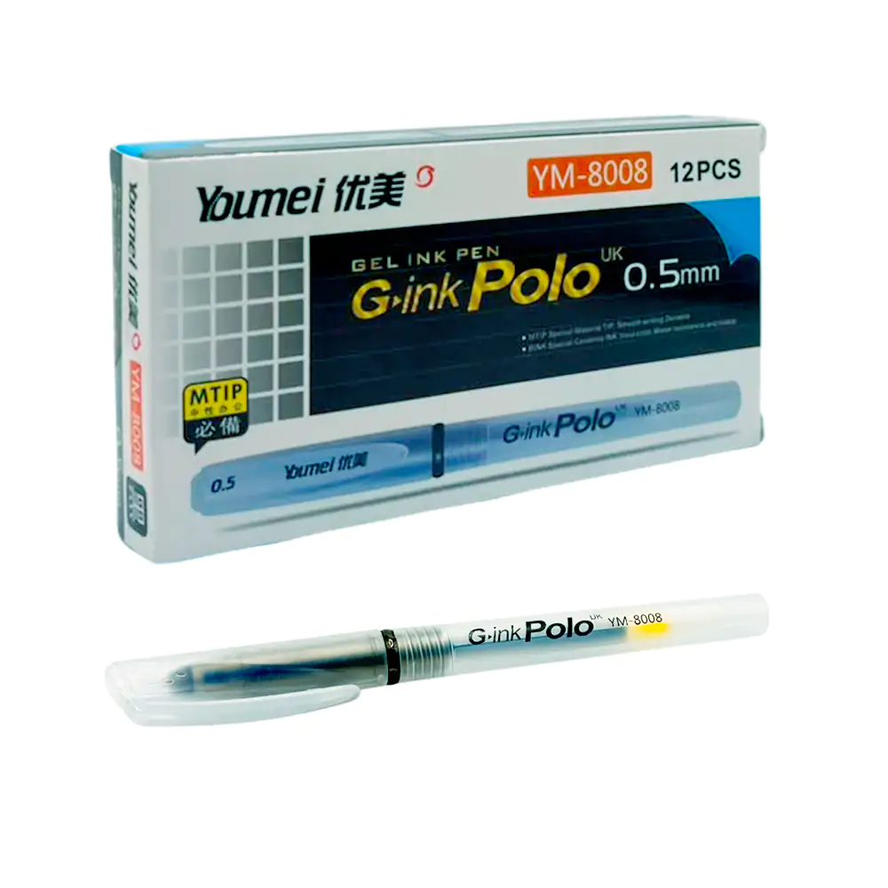 Paquete con 12 plumas 0.5mm de gel en tono negro especial para dibujo / zxb-05 / ym-8008