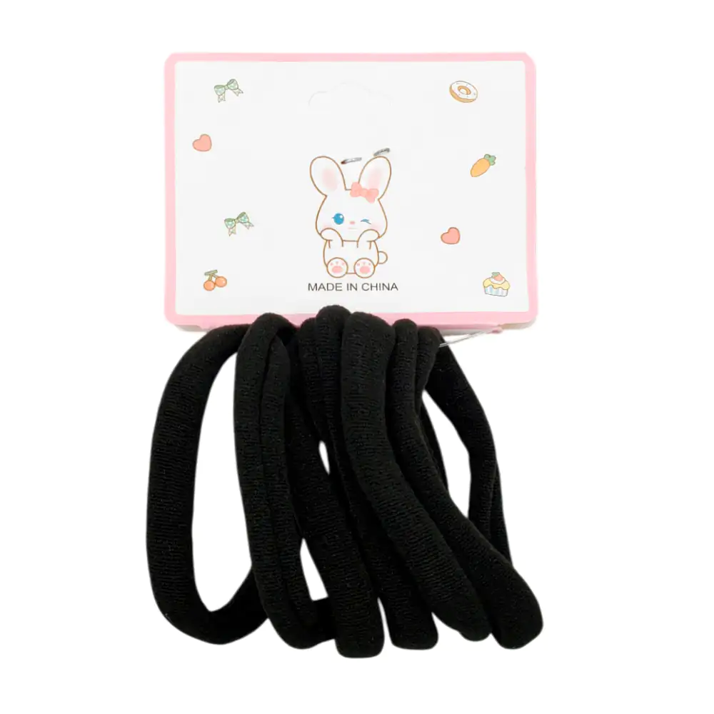 Paquete con 6 donas ligas en color negro de 5.5cm / conejo kawaii