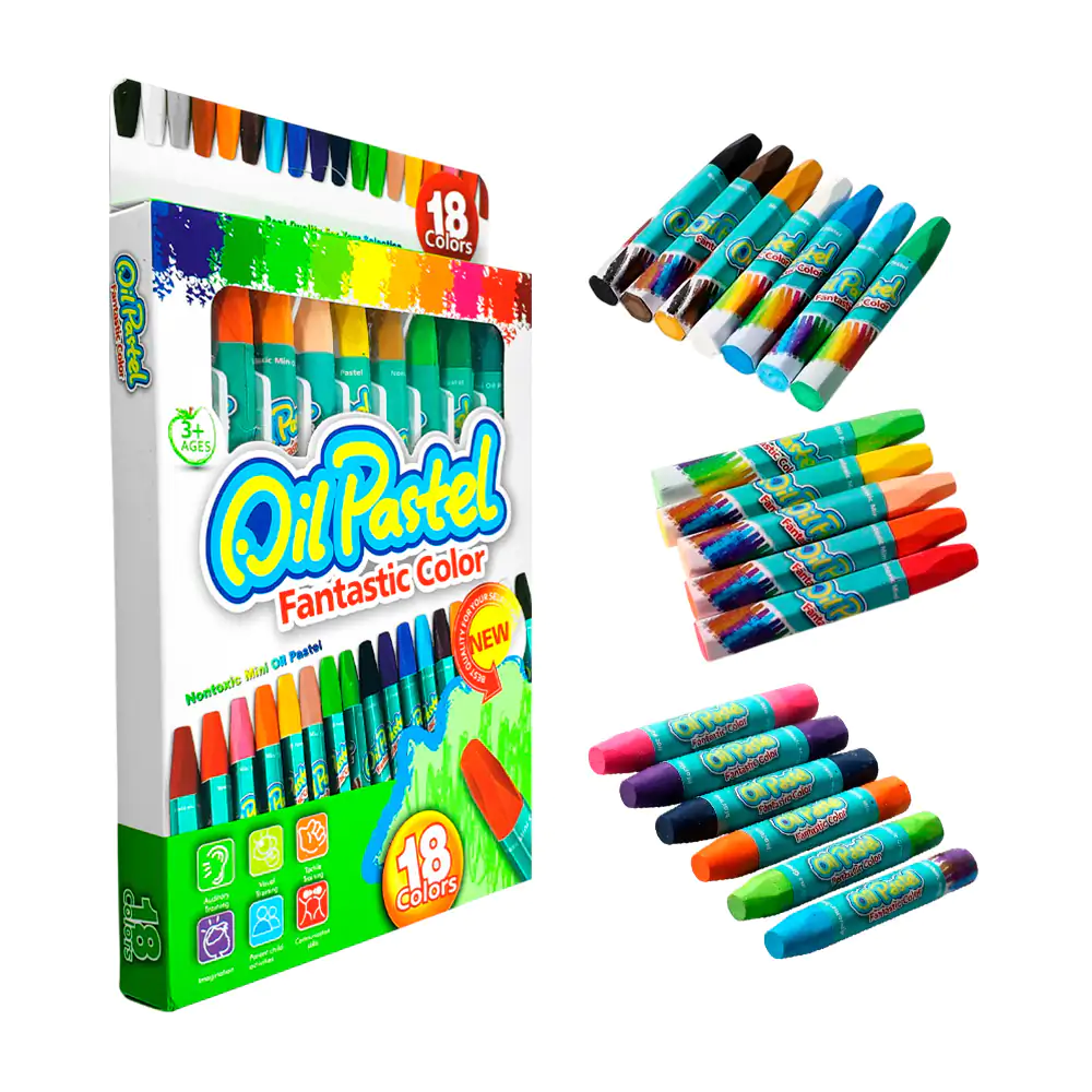 Estuche con 18 crayones de aceite en tonos pastel, variedad de colores