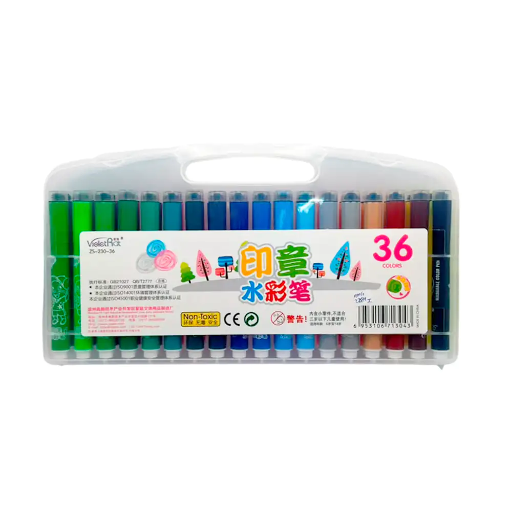 Estuche con 36 marcadores de colores y sellito con diseño / wj-230-36