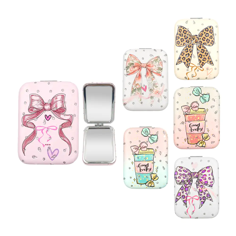1pz espejo doble de bolsillo estampado femenino y detalle de glitter,…