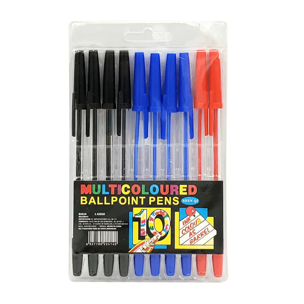Paquete con 10 plumas - boligrafo multicoloured en color negro, azul y rojo / b2414