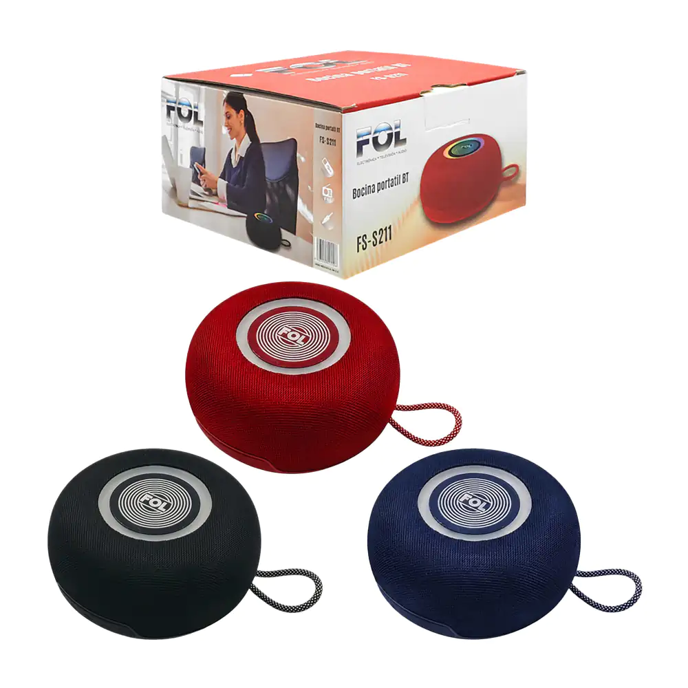 Bocina inalámbrica redonda con luz rgb, radio fm, entrada aux y usb +…