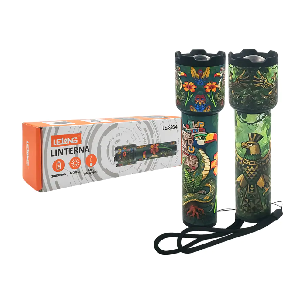 Lámpara de mano recargable con 3 modos de luz, estampado prehispánico…