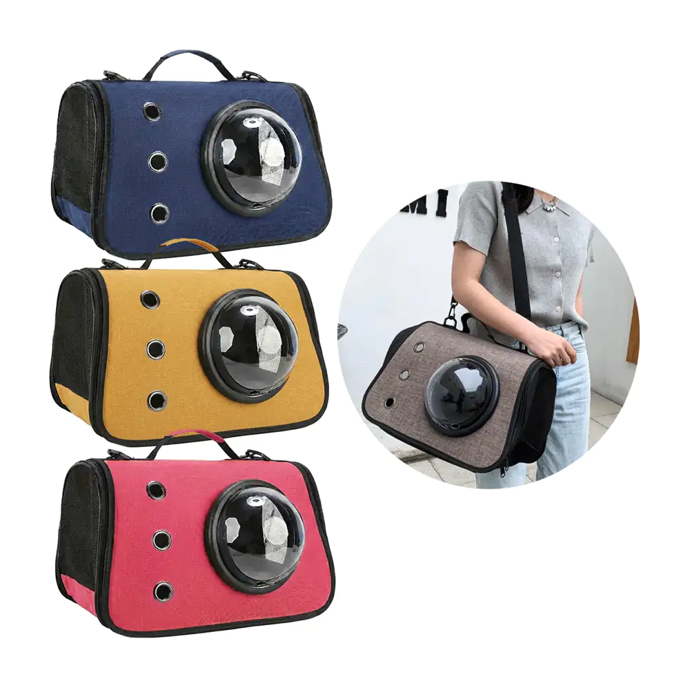 Bolsa transportadora para mascota con burbuja, 34x25x26cm + correa, v…