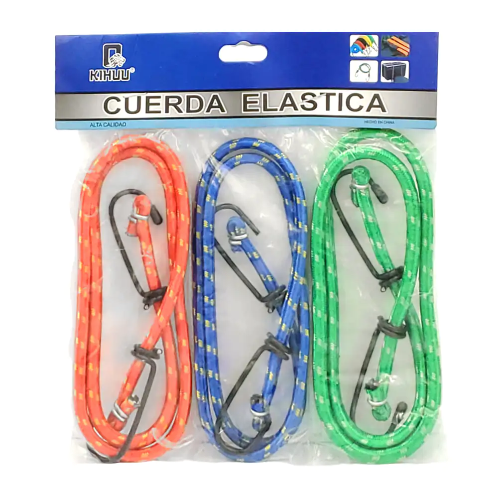 Paquete con 3 cuerdas para equipaje con gancho, variedad de colores