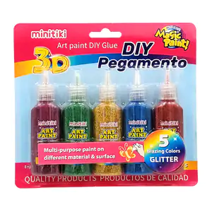 Blíster con 5 pegamentos líquidos de colores con glitter para manuali…