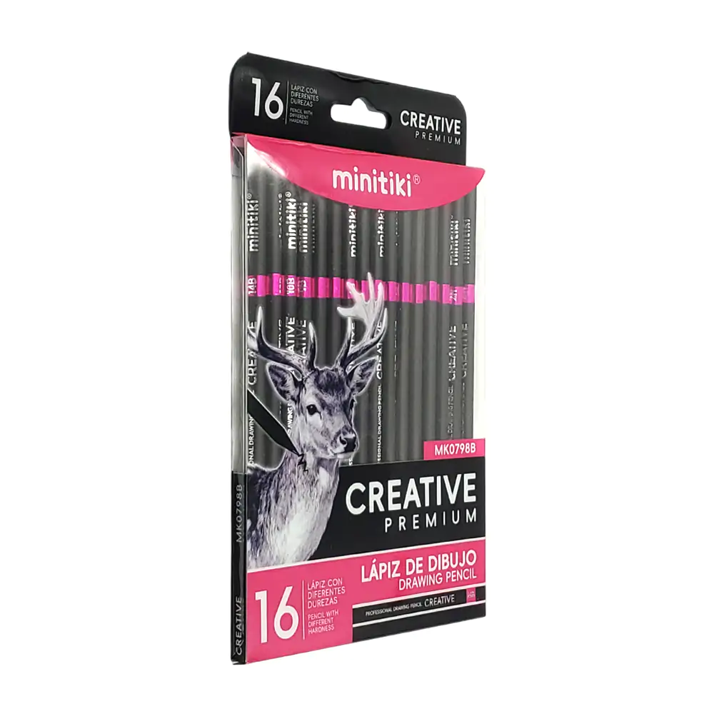 Paquete con 16 lápices de madera negra para dibujo con distintas durezas / mk0798b