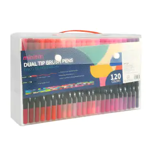 Paquete con 120 marcadores - plumones con 2 puntas, pincel y fina, va…