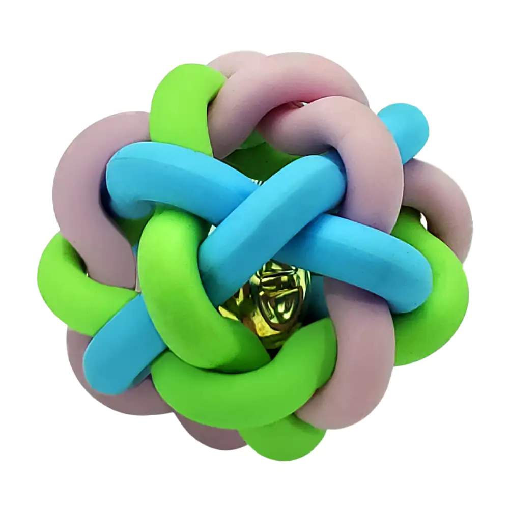 Juguete para mascota tipo pelota de 5cm multicolor con diseño de cuerda entrelazada + cascabel