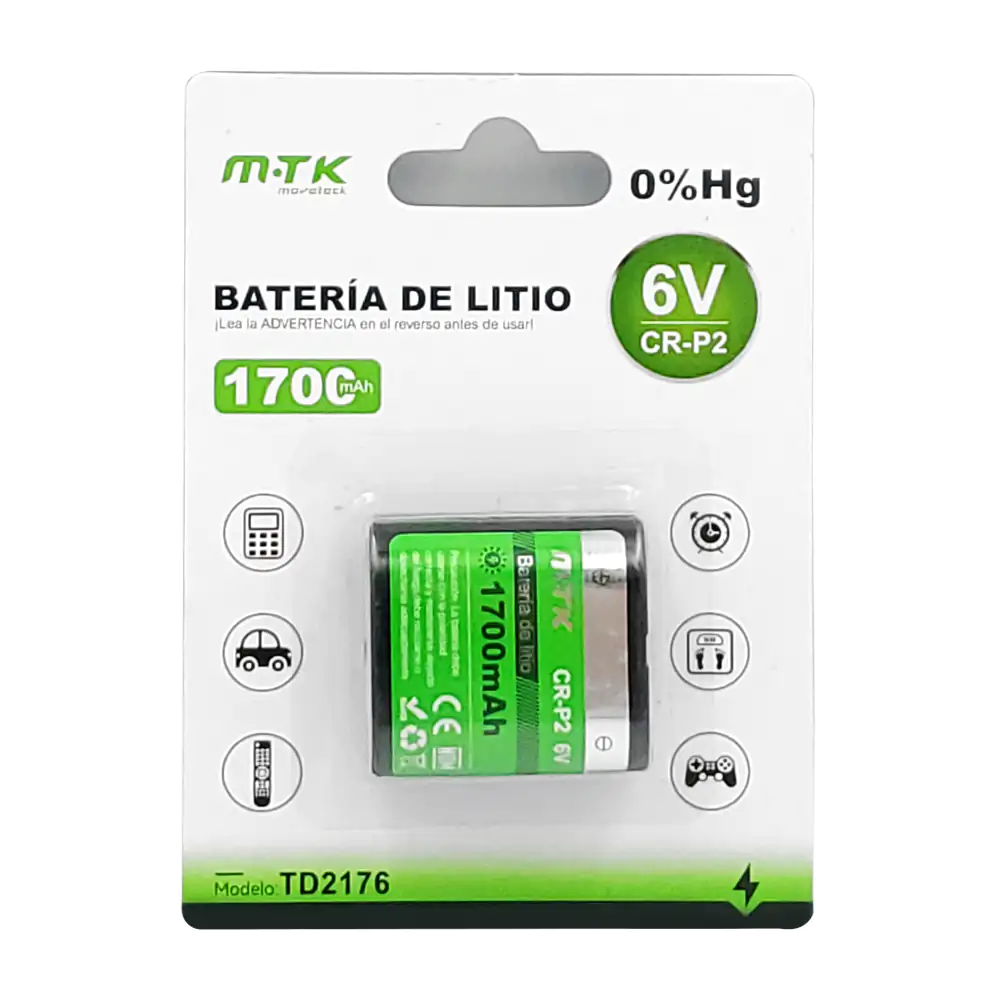 Blíster mtk con 1 pila / batería cuadrada de 1700mah, cr-p2 / 6v