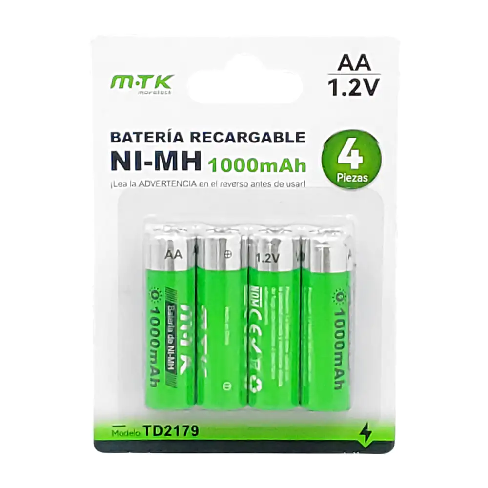 Blíster mtk con 4 pilas / baterías recargables de 1000mah doble aa ni…