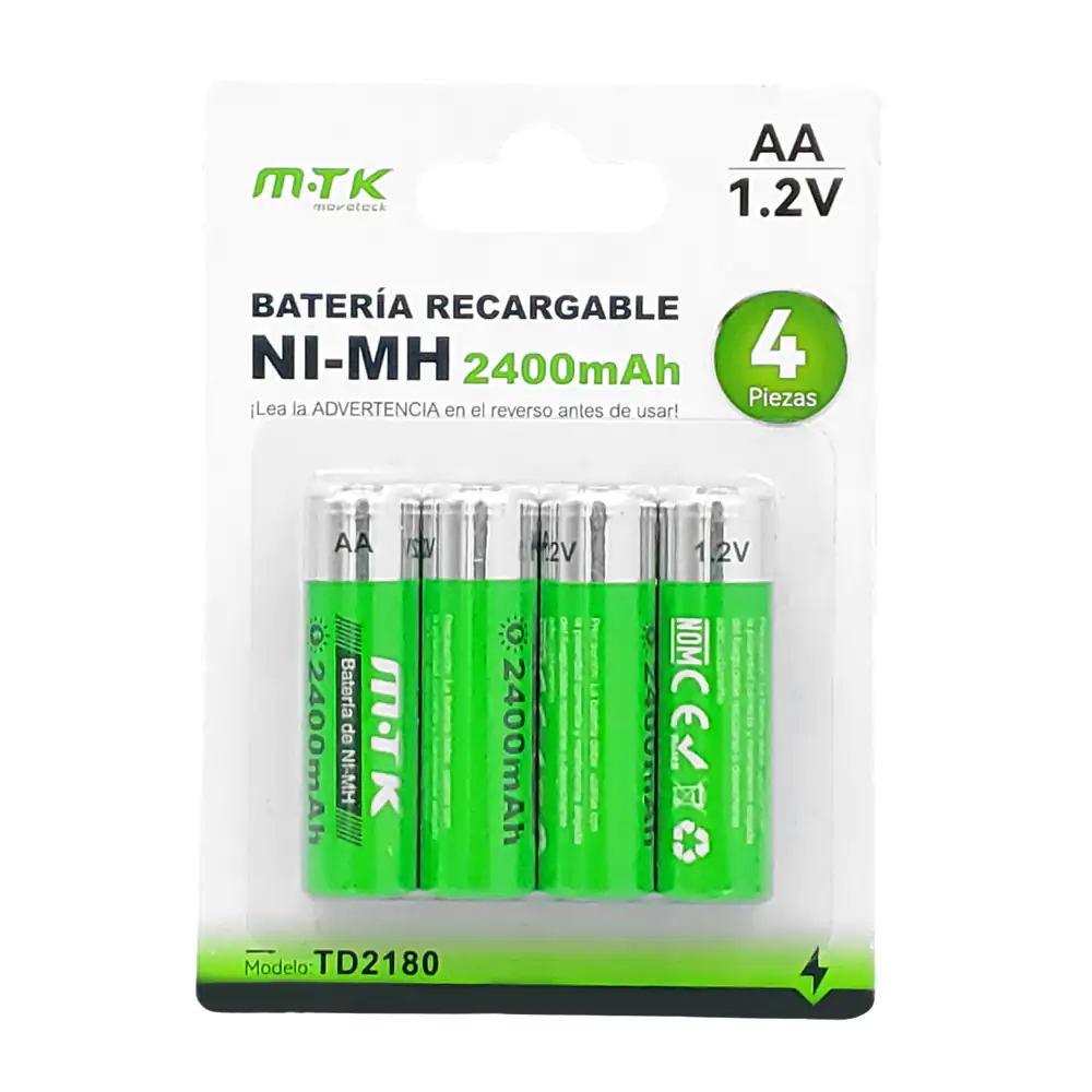 Blíster mtk con 4 pilas / baterías recargables de 2400mah doble aa ni…