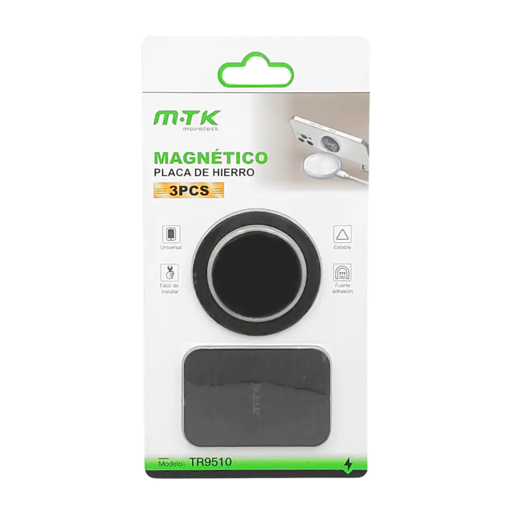Blíster mtk con 3 placas de hierro magnéticas para celular, multifunc…