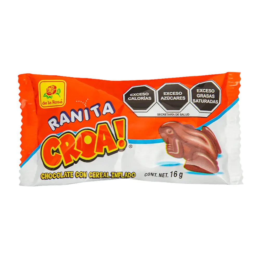 1pza Chocolate ranita croa! de la rosa con cereal inflado, 16g