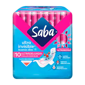Paquete saba con 10 toallas femeninas ultra invisibles para flujo abu…