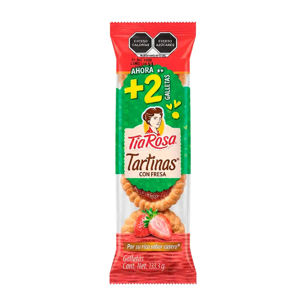 Paquete con 8 tartinas tia rosa con relleno de mermelada de fresa, 133.3g / 015261