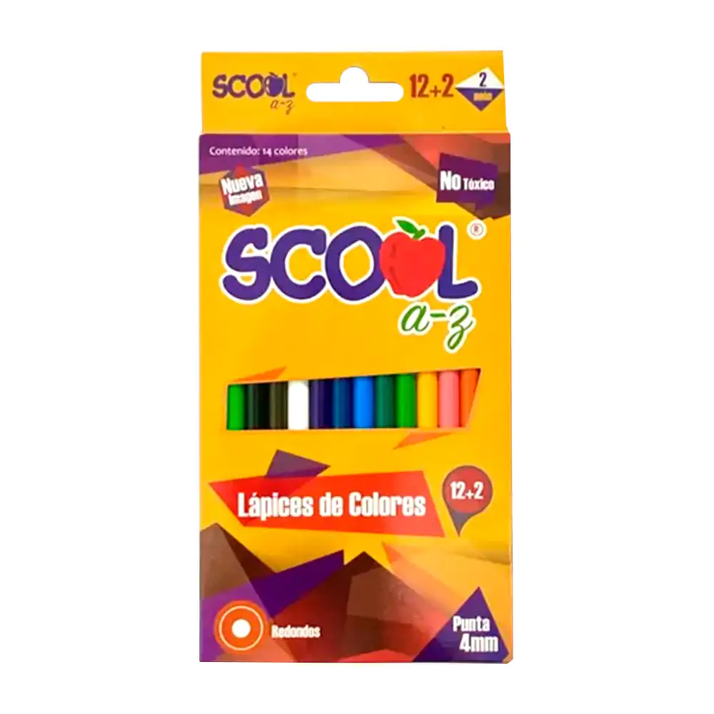 Paquete scool con 12 lápices de colores + 2 colores neón, variedad de…