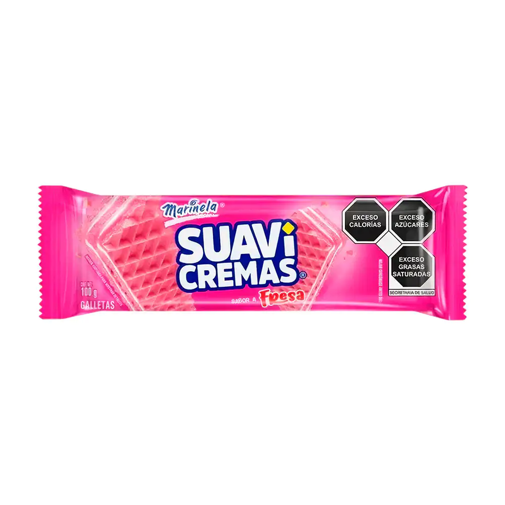 Paquete con galletas marinela suavicremas sabor fresa, 100g
