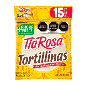 Paquete de tortillinas tia rosa, 15pzas de tortillas de harina, 382.5…