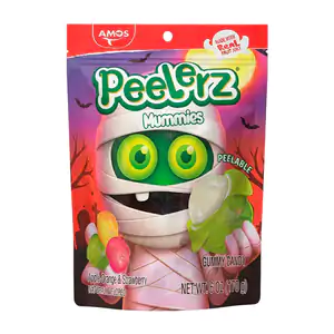 Bolsa con gomitas peelerz pelable sabor frutal con temática de momia,…