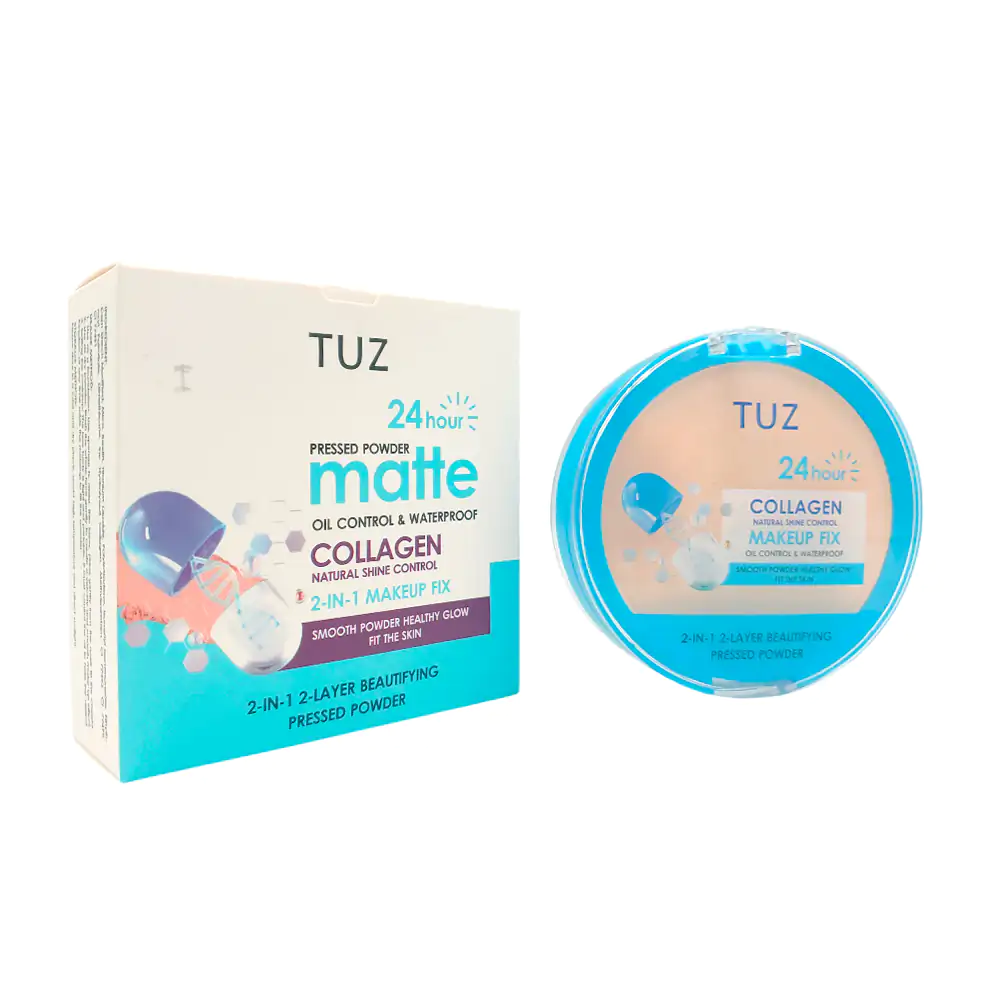 Maquillaje en polvo de doble nivel tuz con control de grasa, efecto mate y colágeno 