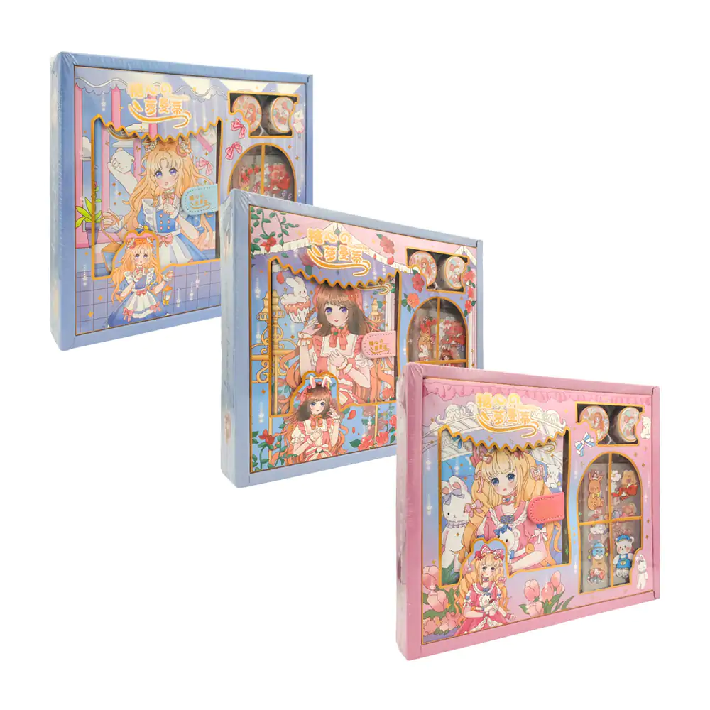Set de papelería infantil de Alía Malik con una libreta con seguro de broche, planillas de stickers y cintas decorativas / 1011-1