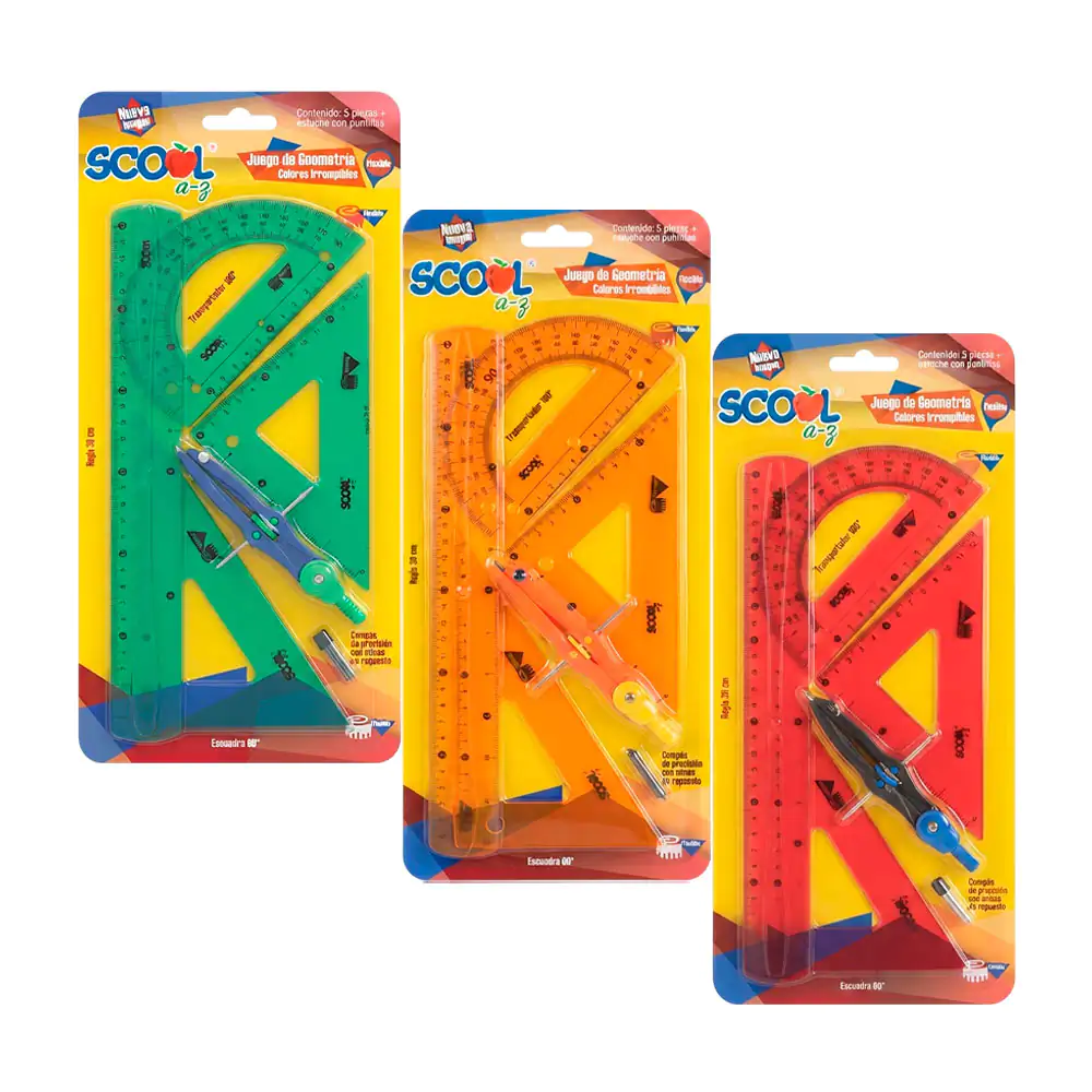 Juego de geometría grande flexible con 5 piezas, regla, escuadras, co…