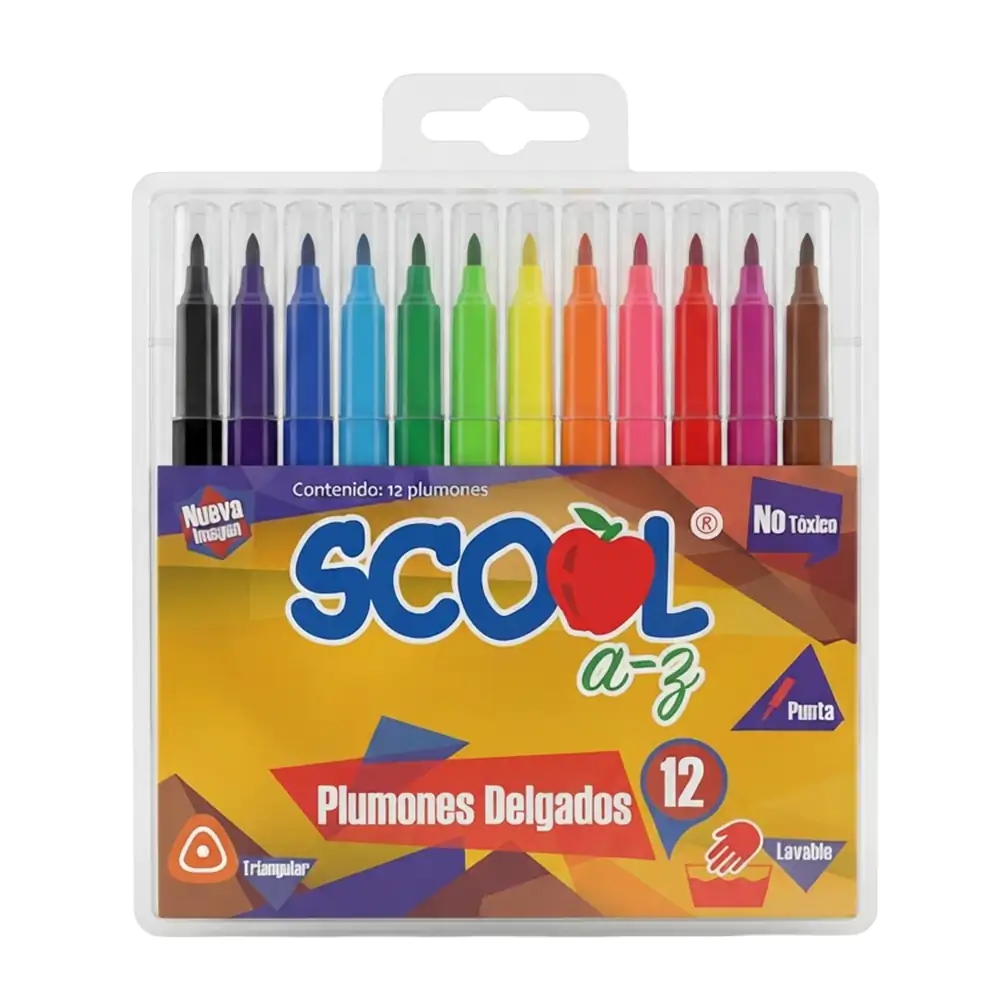 Paquete scool a-z con 12 marcadores - plumones delgados, variedad de …