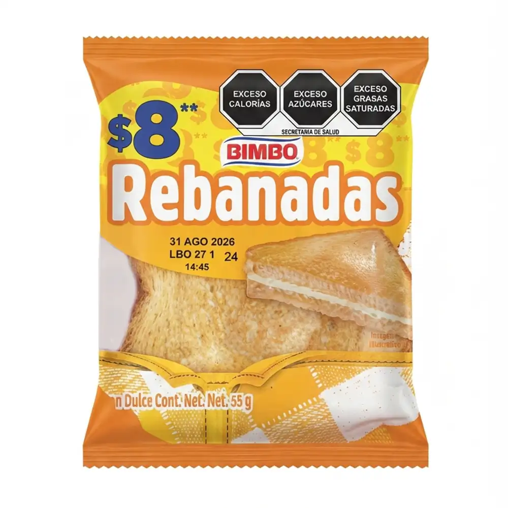 Rebanadas bimbo, pan tostado con relleno cremoso, 55g / 112845