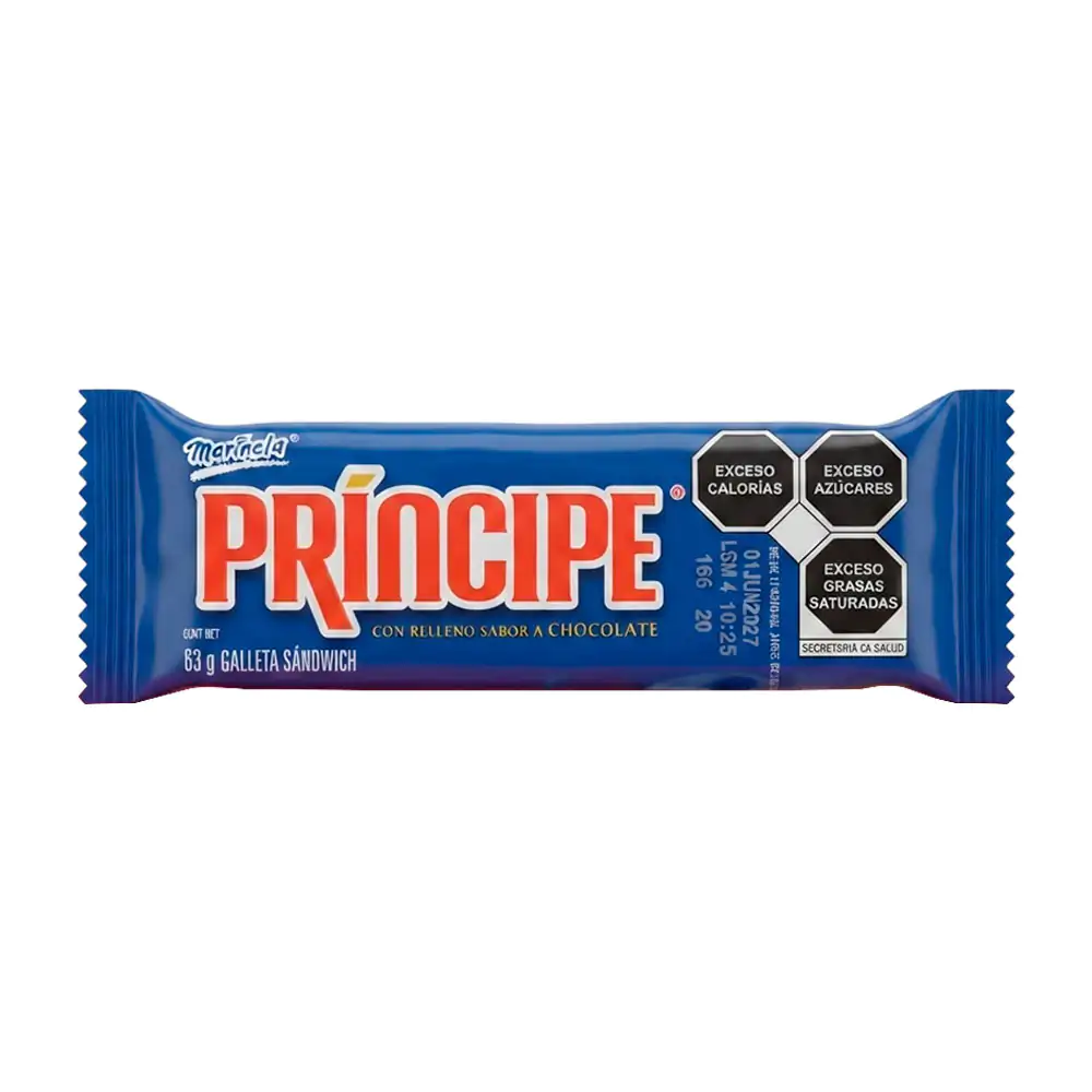 1pza paquete de galletas principe marinela, galleta de vainilla rellena de chocolate, 63g / 122301