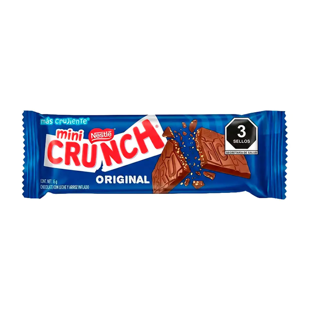 1pza Barra mini crunch original, chocolate con leche y arroz inflado, 16g