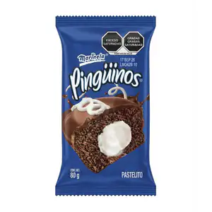 Pingüinos marinela, pastelito sabor chocolate con relleno cremoso, 80…