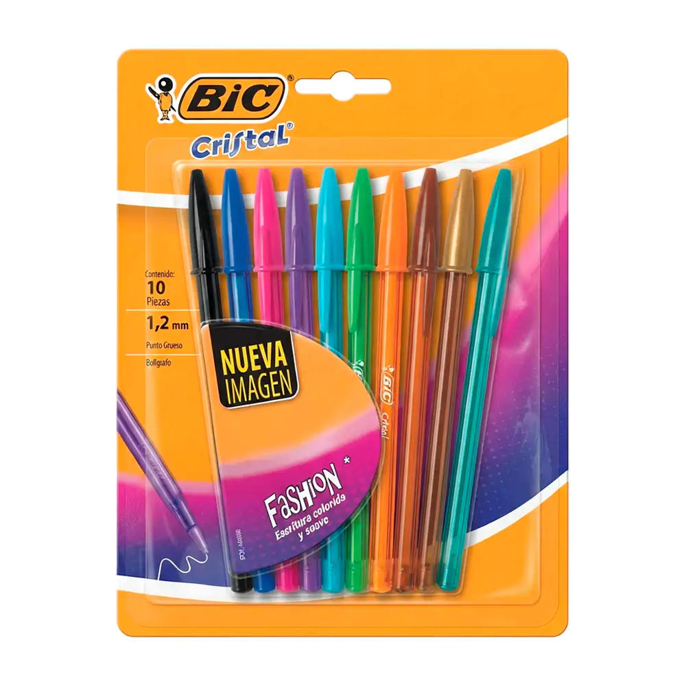 Blíster con 10 plumas bolígrafos bic cristal fashion de punto grueso,…