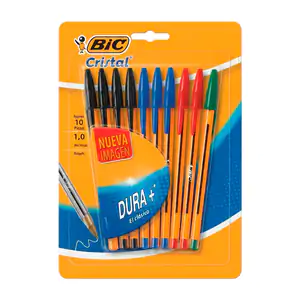 Blíster con 10 plumas bic cristal en punta mediana de 1.0mm, 4 tonos …