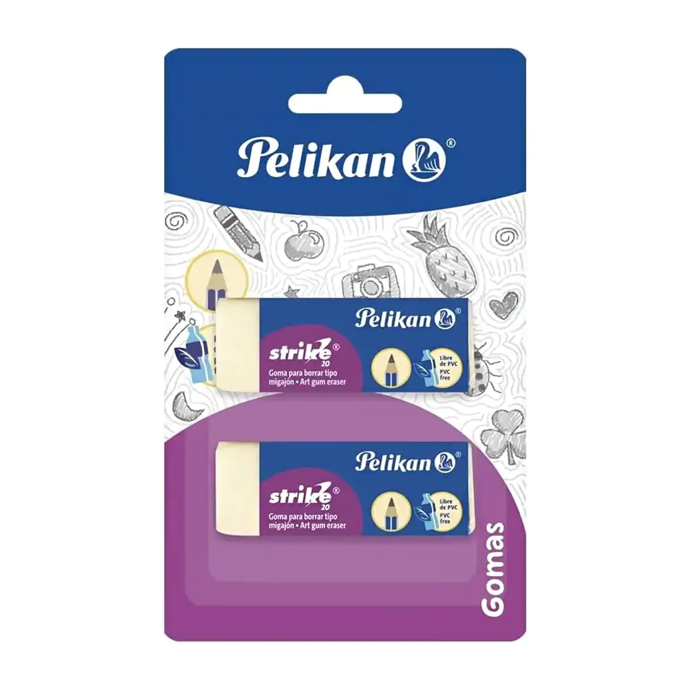 Blíster con 2 gomas para borrar tipo migajón pelikan, strike 20 / 1825