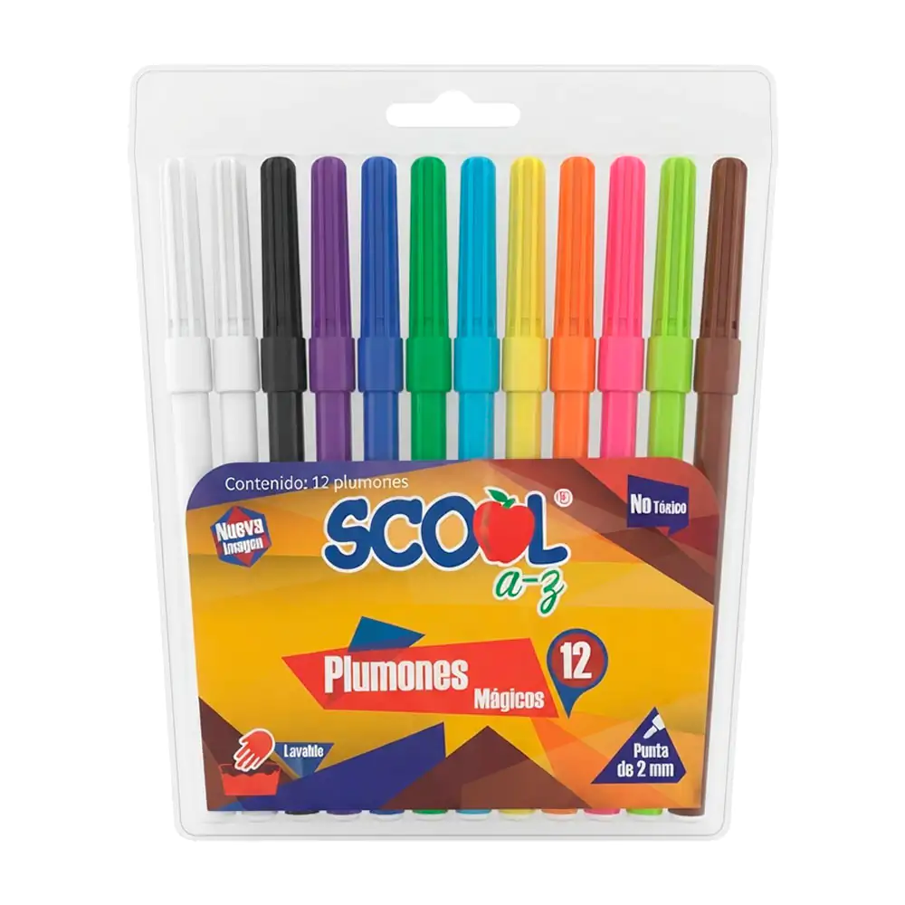 Paquete con 12 plumones mágicos scool a-z delgados de punta 2mm, vari…