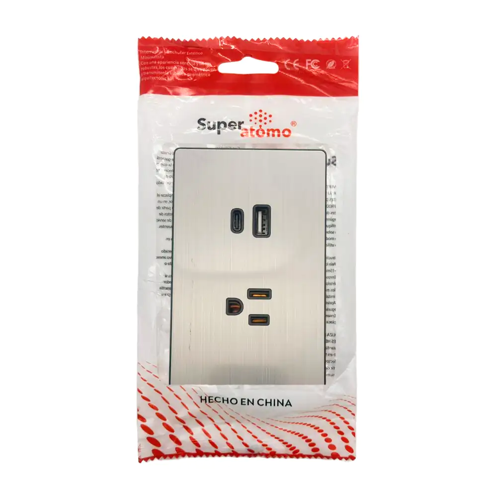 Placa - enchufe de pared moderno super átomo con 1 tomacorriente y sa…