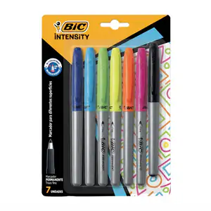 Blíster con 7 marcadores permanentes bic de punta delgada, variedad d…