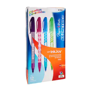 Caja con 12 plumas - bolígrafos paper mate inkjoy con diseño, varieda…