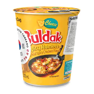 1pza sopa instantánea ramen buldak pollo picante, presentación en vas…