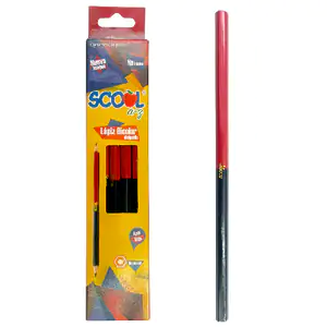 Caja scool con 10 lápices bicolores hexagonales en color rojo y azul