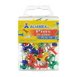 Paquete con 50 pines de colores para oficina aliamex, variedad de col…