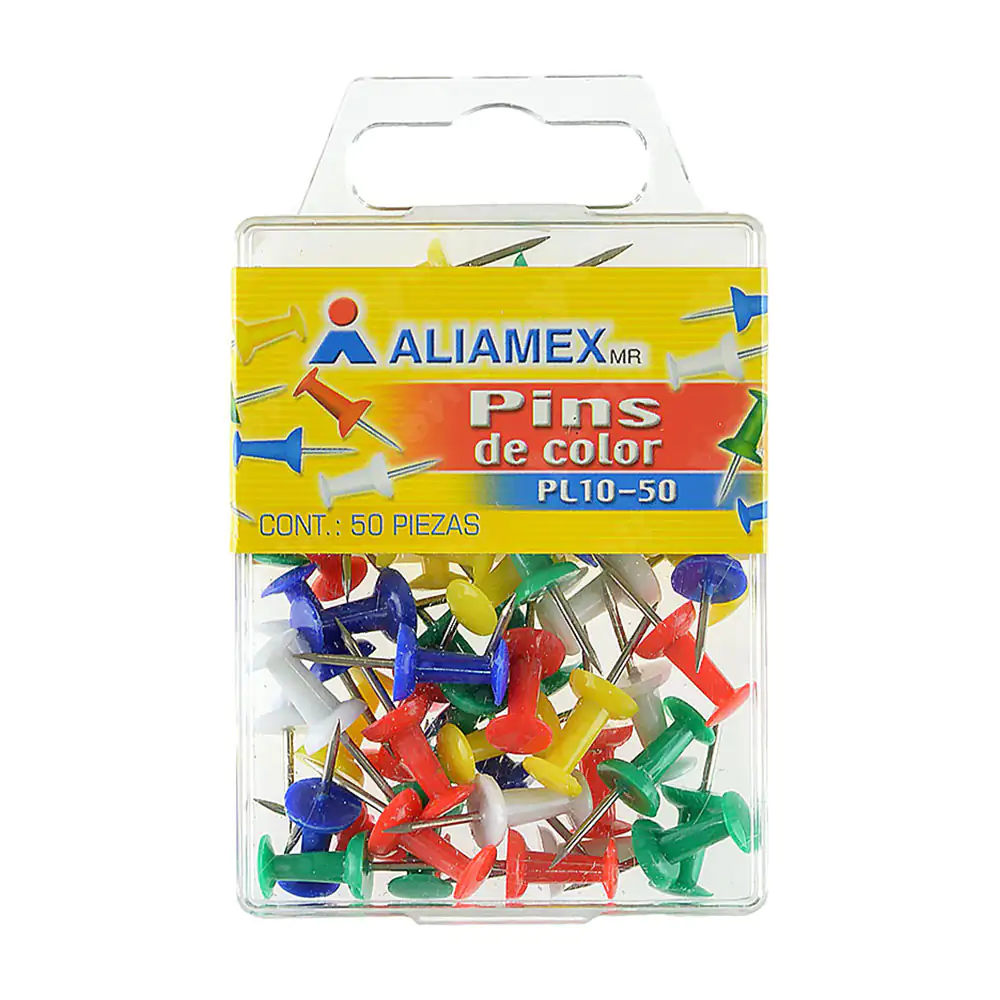 Paquete con 50 pines de colores para oficina aliamex, variedad de col…