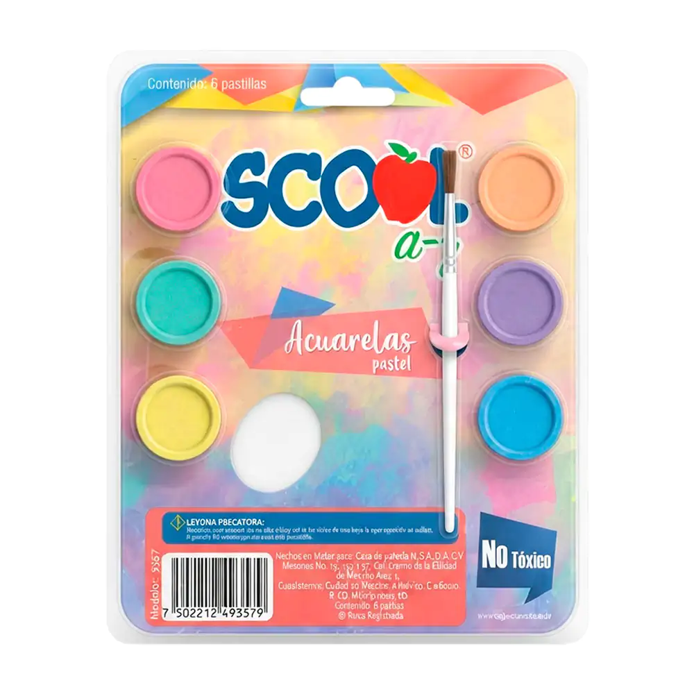 Paleta de 6 acuarelas scool a-z en tonos pastel + pincel / 21442