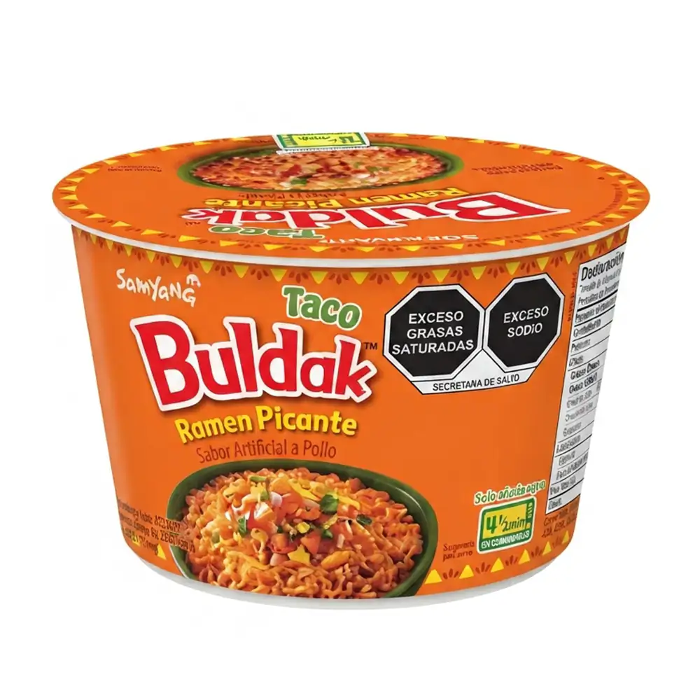 1pza sopa instantánea ramen buldak pollo picante, presentación en vaso, 105g / 216983