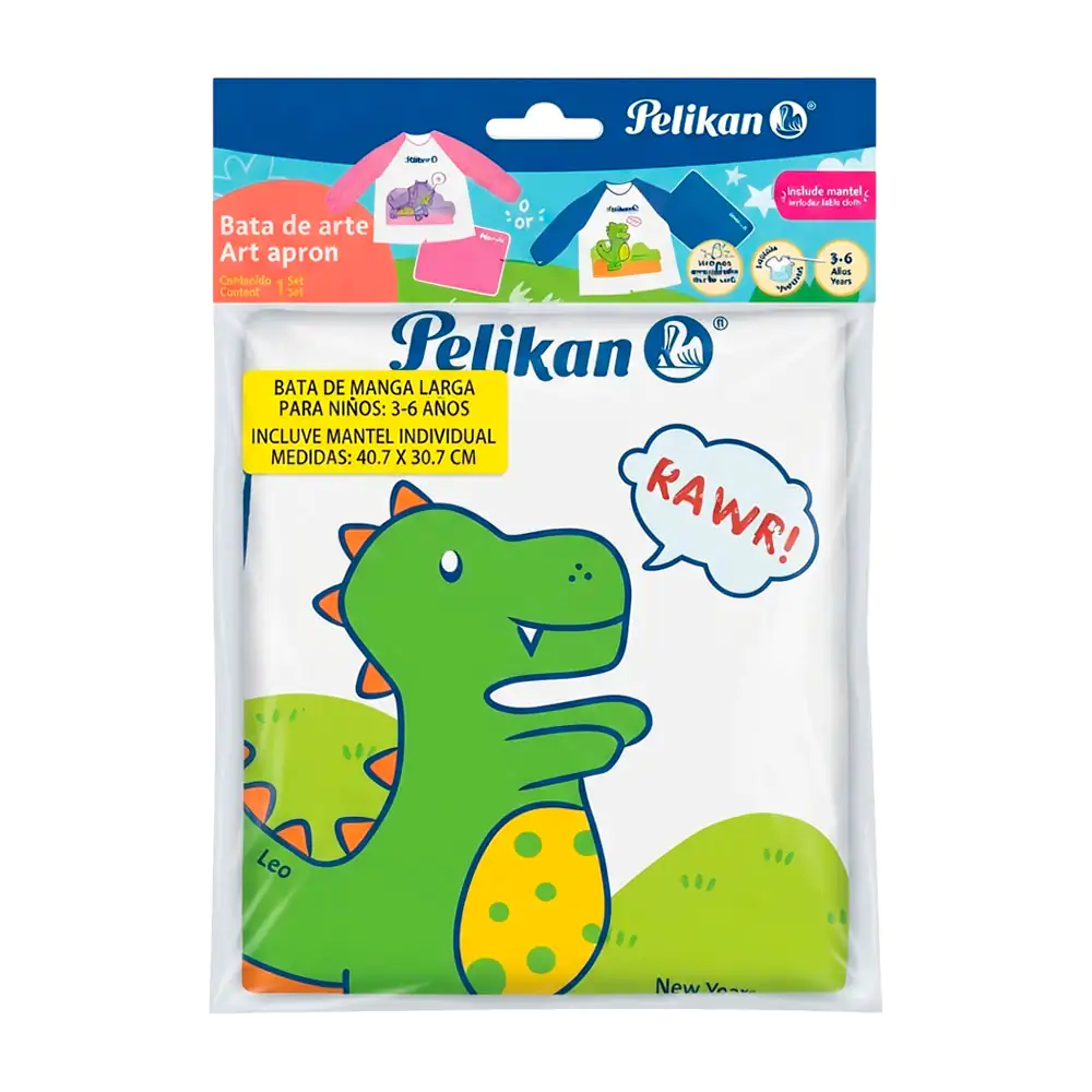 Bata infantil pelikan para arte de manga larga con estampado + mantel de 40.7x30.7cm, variedad