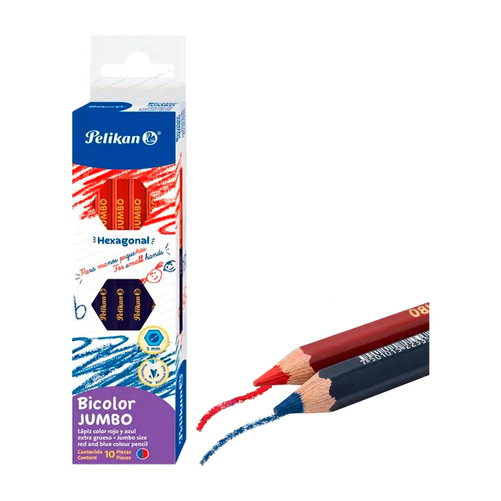 1pza lápiz hexagonal pelikan bicolor jumbo, azul y rojo